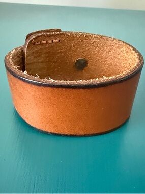 Tan Leather Wide Cuff Bracelet with Snap Closure